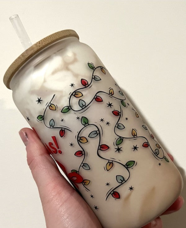 Merry Grinchmas Glass Can Cup Holiday Seasonal