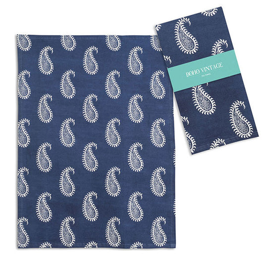 Paisley Printed Blue Tea Towel